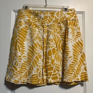 LOFT Linen Yellow and White Leaf Print Skirt